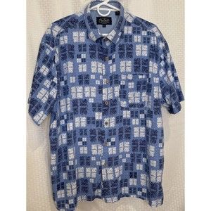 Nat Nast Luxury Men's Silk Hawaiian Shirt Classic Button up Blue Extra Large